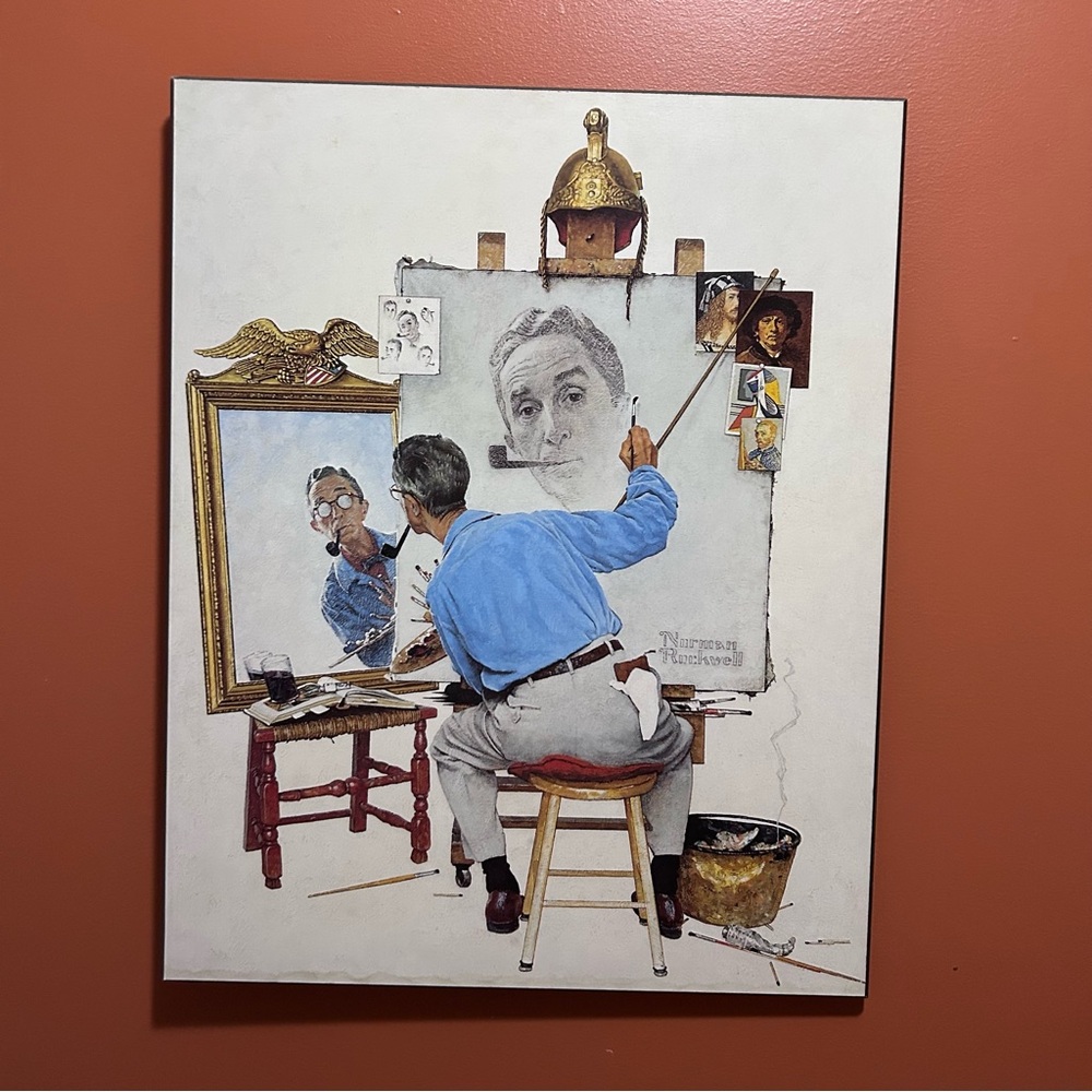 Norman Rockwell Triple Self Portrait Art Mounted Wall Decor ~16”x20”
